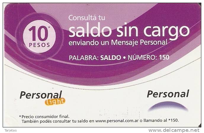 TARJETA DE ARGENTINA DE CONSULTA TU SALDO  (PERSONAL) - Argentinien