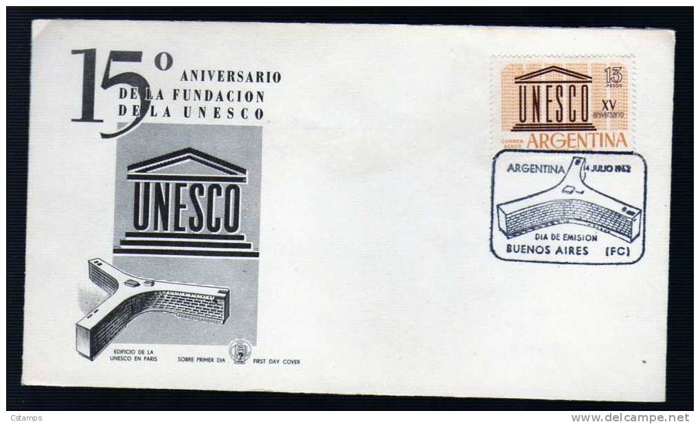 15 Aniv. De La UNESCO- 14/07/1962 - Argentina - Cover - Sobre Fdc - Día De Emisión - UNESCO