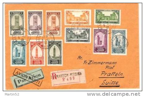 Maroc 1930 Réco- Par Avion De Marrakech (6.12.1930) à Pratteln/Suisse (Pilote Swissair F.Zimmermann) - Lettres & Documents