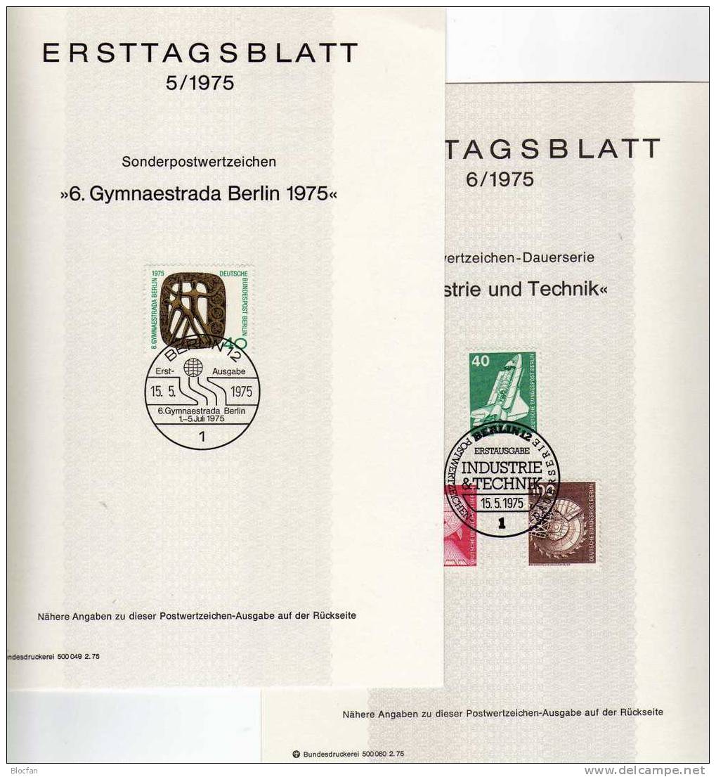 ETB II. Quartal 1975 Loks Arzt Gymnastik Technik Berlin 488-502 SST 8€ Berliner Ersttagsblatt Document From Germany - Cartas & Documentos