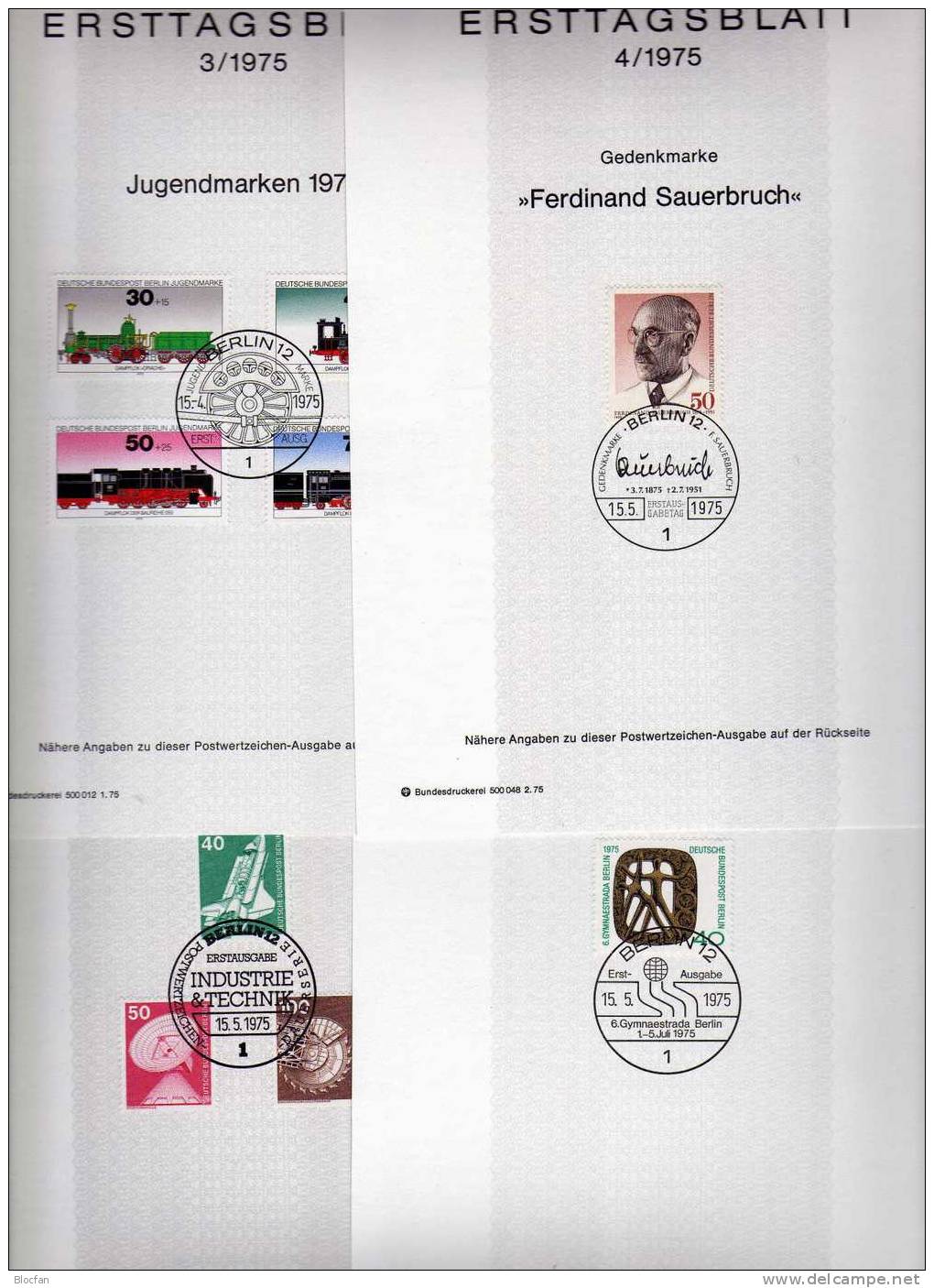 ETB II. Quartal 1975 Loks Arzt Gymnastik Technik Berlin 488-502 SST 8€ Berliner Ersttagsblatt Document From Germany - Briefe U. Dokumente