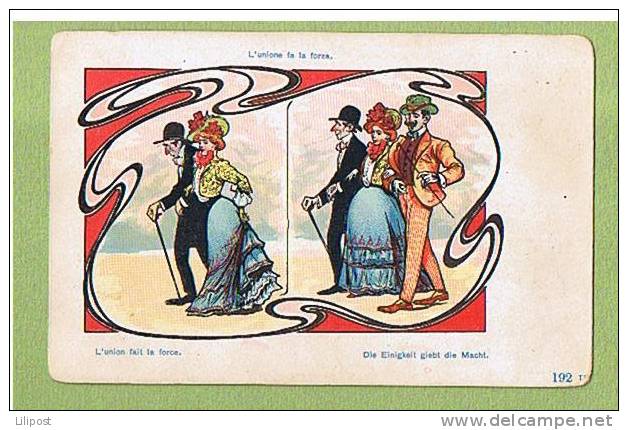 Rare Cpa érotique Art Nouveau -femme,  Couple Et Amant  "l'union Fait La Force" - 1900 - Avant 1900