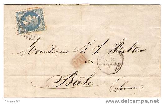 433 - GRENZRAYON -  MULHOUSE Vers BALE En Suisse - Janvier 1870 - Cachet D'arrivée BASEL - - Postal Rates