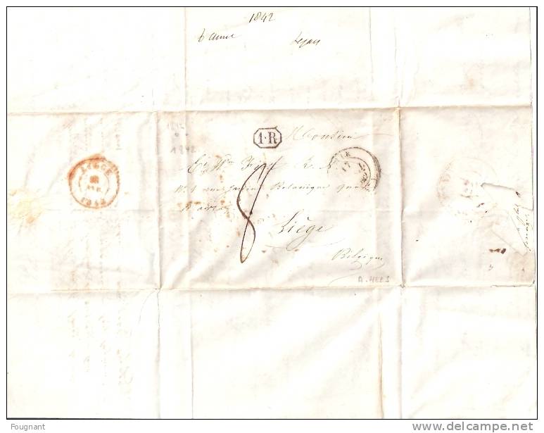 GRANDE-BRETAGNE:1842:Préc Urseur  ? Vers LIEGE.Voir Oblitérations. - ...-1840 Vorläufer
