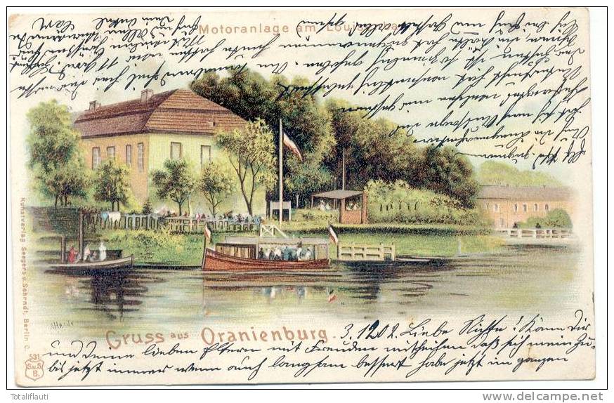 Gruß Aus Oranienburg Motoranlage Am Louisenbad Color Litho 3.12.1902 Gelaufen Verlag Seegers & Sehrndt - Oranienburg