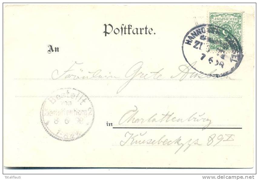 Alfeld Mondscheinkarte Radfahrer Pferdewagen Bahnpost HANNOVER - CASSEL ZUG 98 7.6.1898 Gelaufen - Alfeld