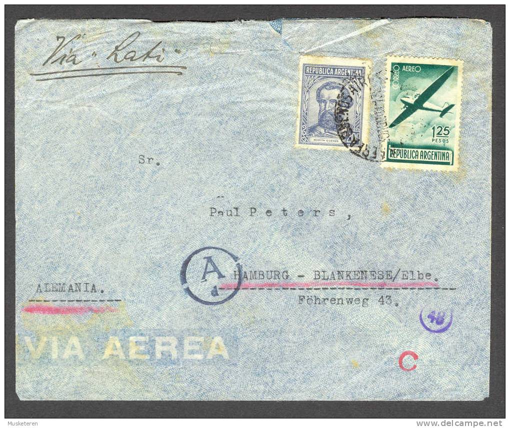 Argentina Via Aerea Via Lati Buenos Aires Cancel 1941 Cover To Germany Alemania Censur Cancels Martin Güemes - Posta Aerea