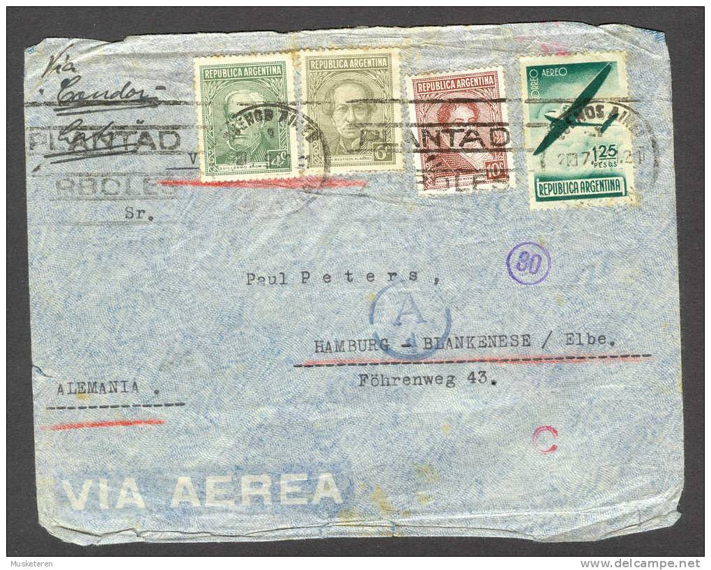 Argentina Via Aerea Via Condor - Lati ZEPPELIN Buenos Aires 1941 Cover Brief Germany Alemania Censur Cancels - Luftpost