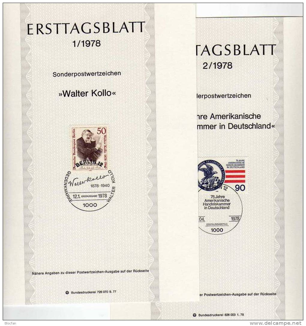ETB I. Quartal 1978 Musiker Kollo USA-Handelskammer Berlin 561-562 SST 2€ Berliner Ersttagsblatt Document From Germany - Lettres & Documents