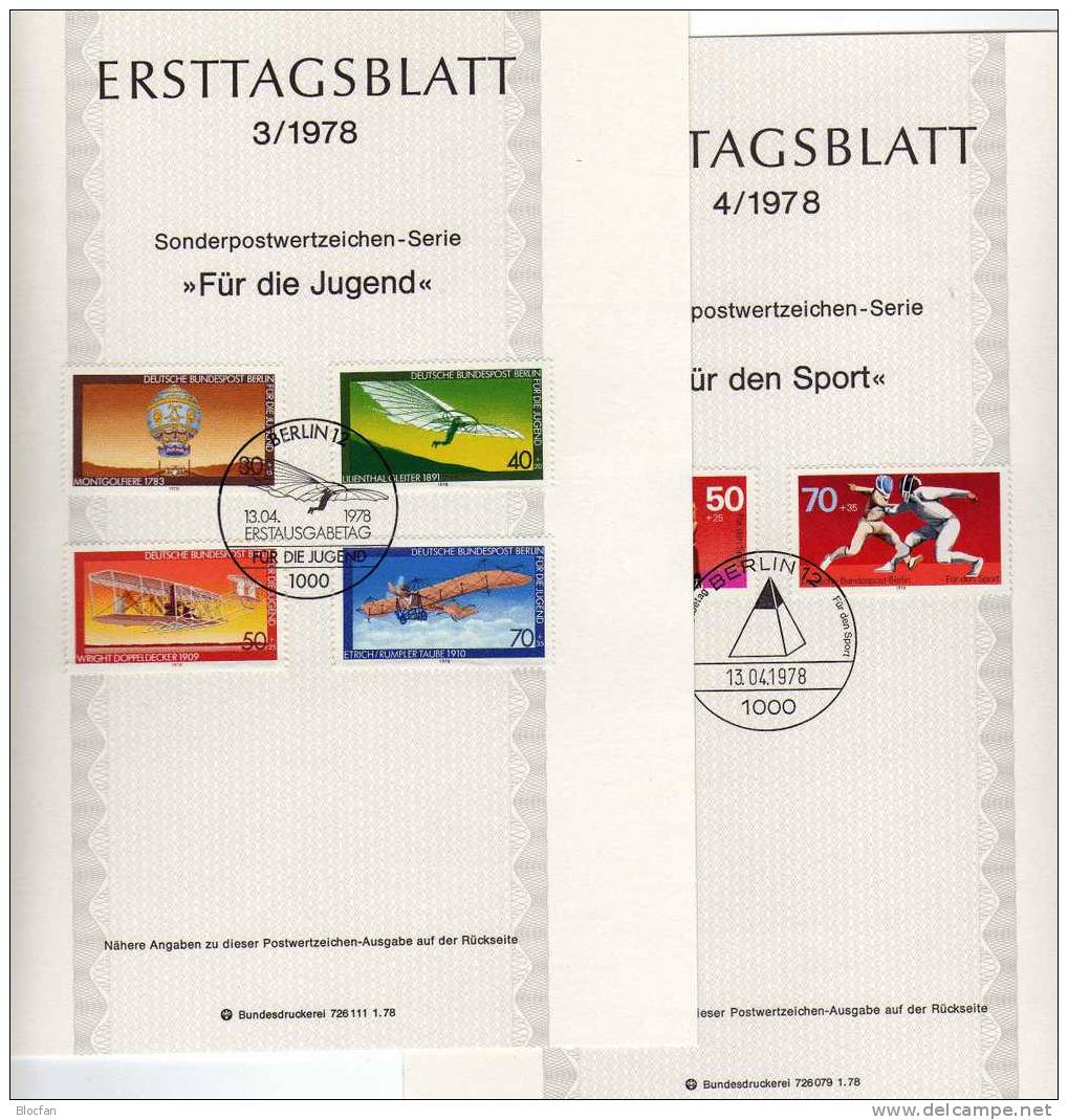 ETB II. Quartal 1978 Luftfahrt Sport Charite-Arzt Graefe Berlin 563-69 SST 5€ Berliner Ersttagsblatt Document Of Germany - Storia Postale