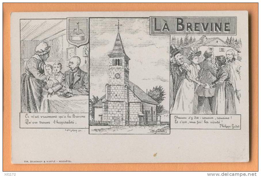 F229 La Brévine. Dessin De Attinger, Poème De Godet. Eglise. Précurseur. - La Brévine