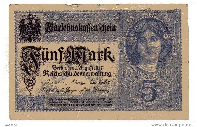 BILLET ALLEMAGNE - EMPIRE - P.56 - 5 MARK - 1917 - 5 Mark