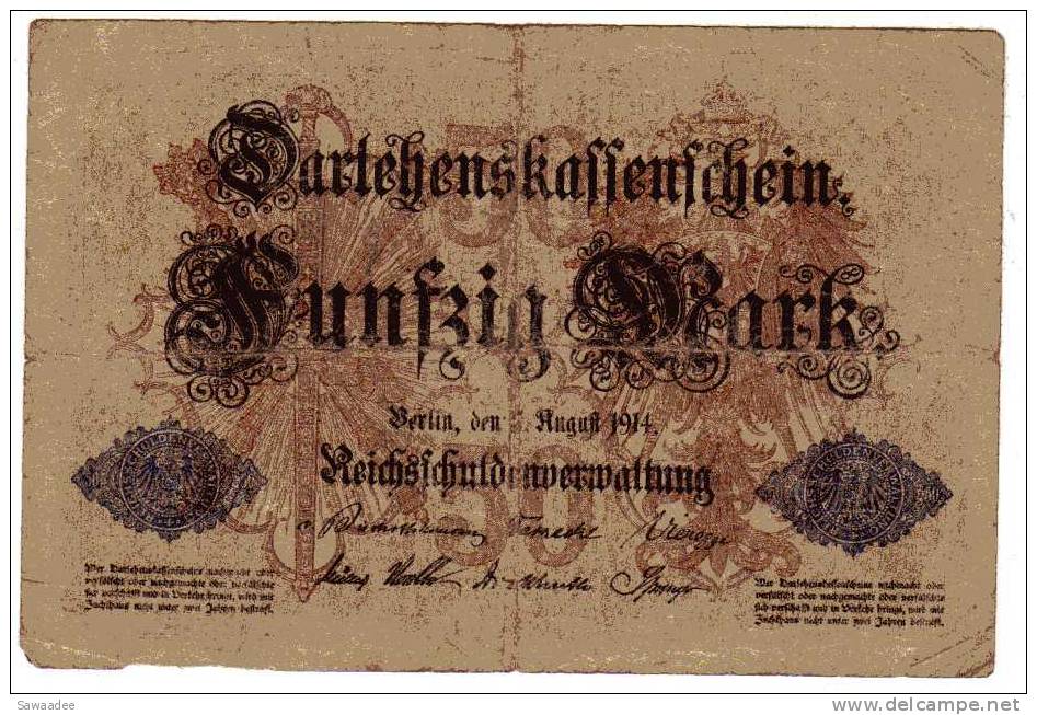 BILLET ALLEMAGNE - EMPIRE - P.49 - 50 MARK - 1914 - 50 Mark