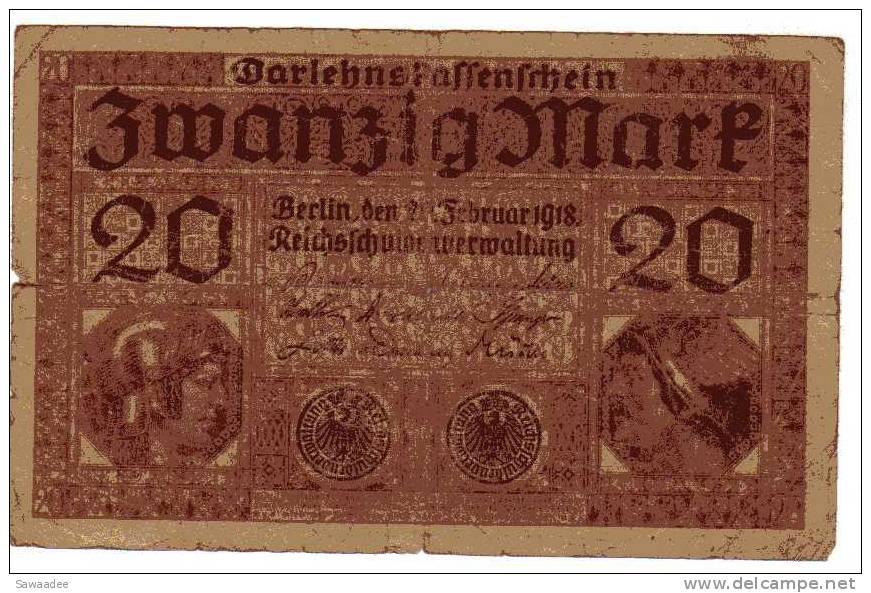 BILLET ALLEMAGNE - EMPIRE - P.57 - 20 MARK - 1918 - 20 Mark