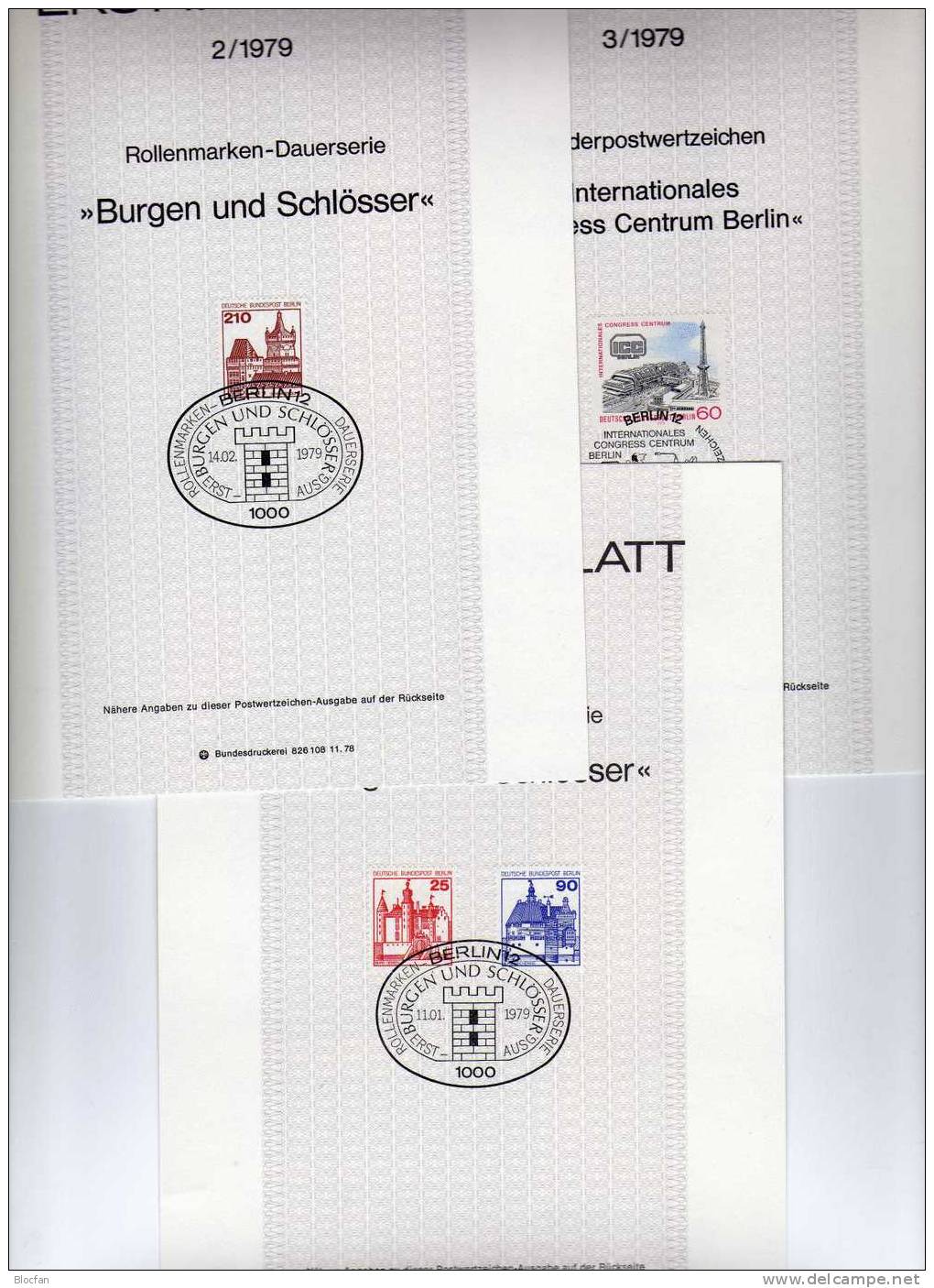 ETB I. Quartal 1979 Burg Gemen Vischering Kleve Congress Berlin 587-91 SST 3€ Berliner Ersttagsblatt Document Of Germany - Covers & Documents