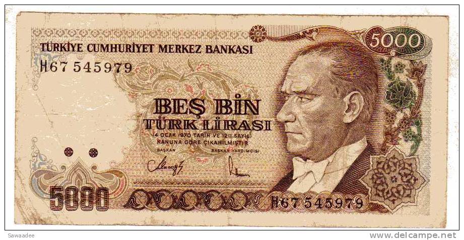 BILLET TURQUIE - P.198 - 5000 LIRA - USINE THERMIQUE - ATATURK - Turquie