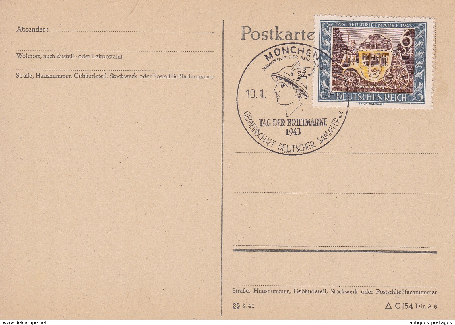 Munich 1943 Tag Der Briefmarke Munchen Gemeinschaft Deutscher Sammler Bavière Erich Meerwald - Autres & Non Classés