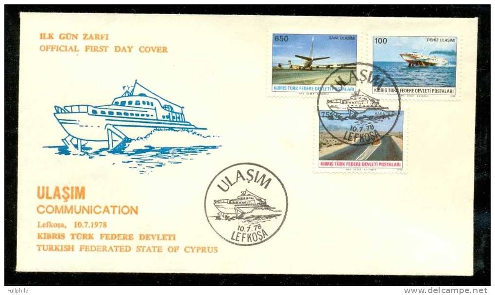 1978 NORTH CYPRUS TRANSPORTATION COMMUNICATIONS FDC - Covers & Documents