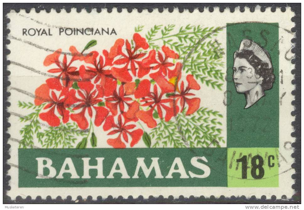 Bahamas 1971 SG 371 18c. Queen Elizabeth II & Royal Poinciana Flowers - 1859-1963 Crown Colony