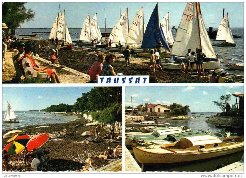 CPSM. ENVIRONS D'ANDERNOS. TAUSSAT. SON PORT . SA PLAGE. DATEE 1969. DENTELLEE. FLAME. - Andernos-les-Bains