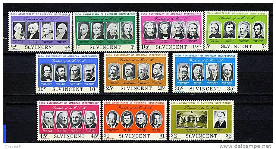 St Vincent ** N° 414 à 423 - 200e Ann. De L'Indépendance Des Etats Unis. Présidents - St.Vincent (1979-...)