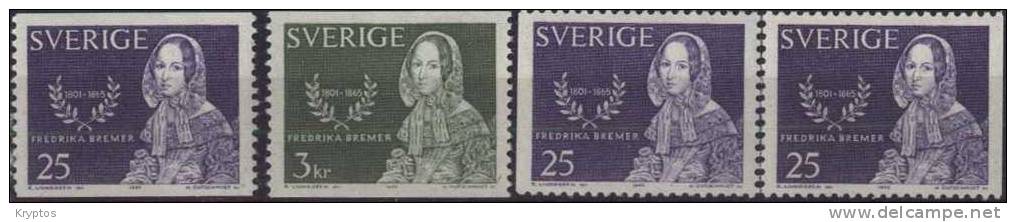 Sweden -1965 Frederika Bremer - Complet Set Of 4 - Unused Stamps