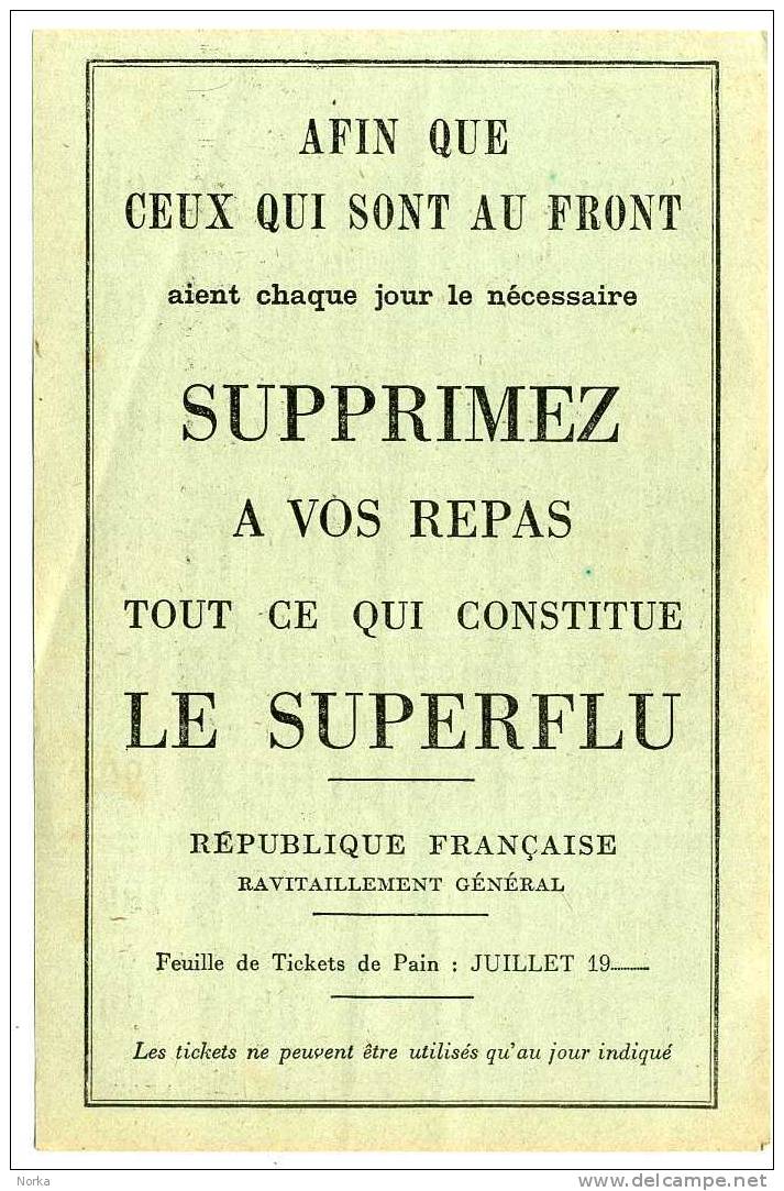 Carte De Ticket De Pain De JUILLET 19..... Avec Message Au Verso. - 1939-45