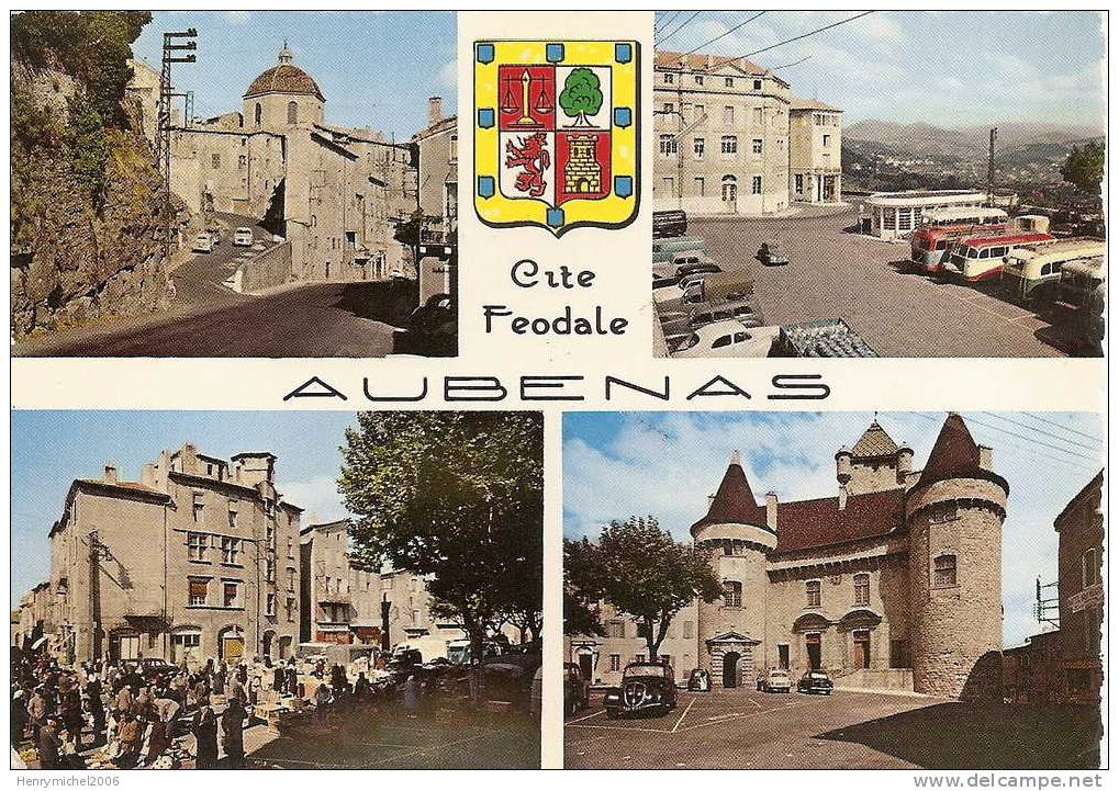 Aubenas En 1970 Marché Blason Chateau Gare Routière - Aubenas