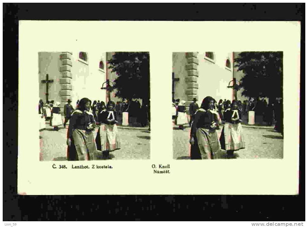 LANZHOT. Z KOSTELA - O. KNOLL Namest Czech WOMAN W VEIL , CHURCH Stereophoto Pc 066015 - Cartes Stéréoscopiques