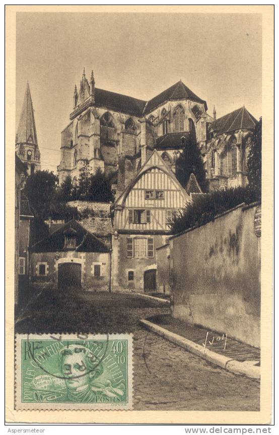 AUXERRE (YONNE) ABBAYE ST-GERMAIN ET VIEILLE MAISON PLACE COURBET CPA CIRCULEE OBLITERE AVEC YVERT NR. 331 BERLIOZ RARIS - Auxerre