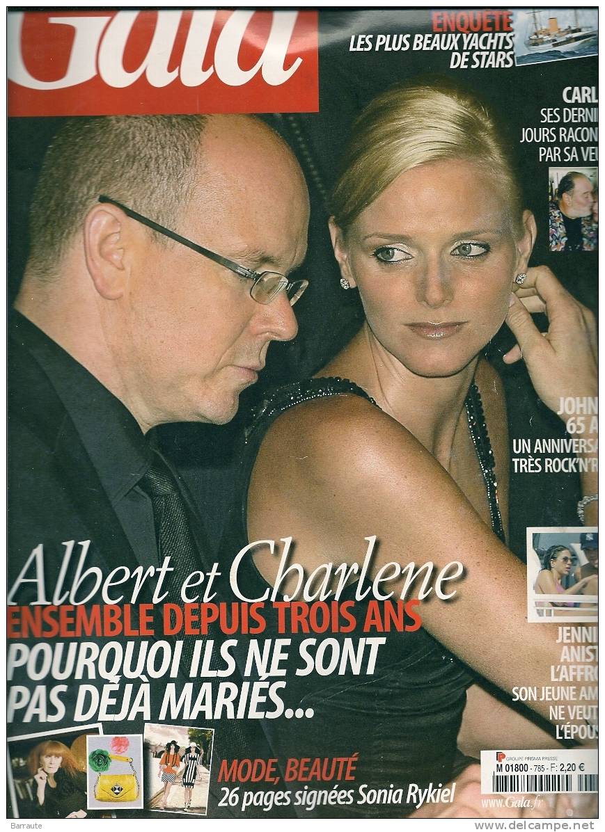 GALA  N°  785  Du 25/06/2008  " Le PRINCE ALBERT Et CHARLENE  "  En Couverture. - People