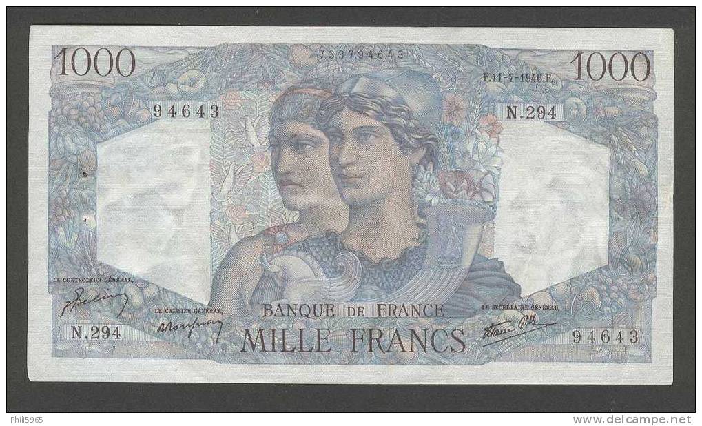 Magnifique Billet " Minerve" De 1946 Neuf Jamais Circulé -seulement 2 Trous D'épingle - Superbe - 1 000 F 1945-1950 ''Minerve Et Hercule''