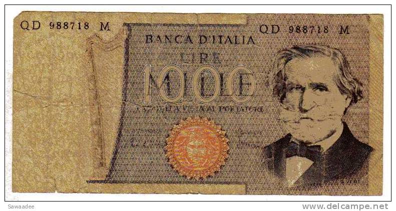 BILLET ITALIE - P.101 - 1000 LIRE - VERDI - 1000 Lire