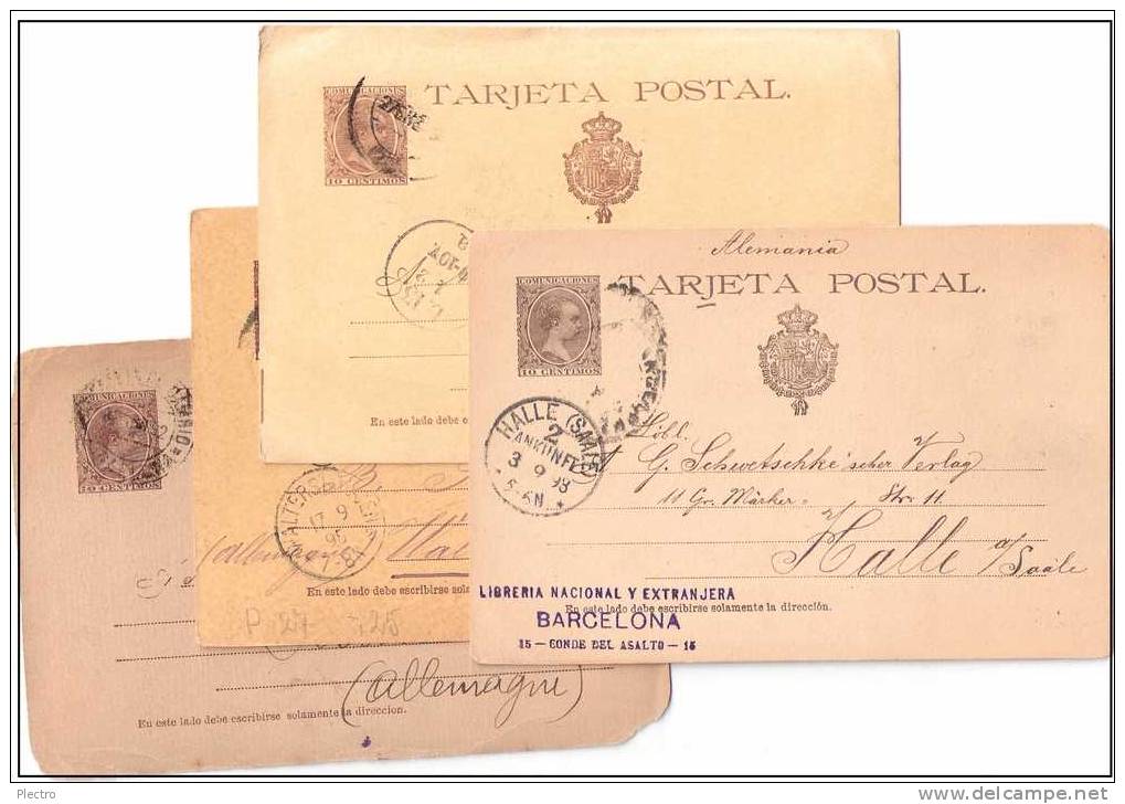 Tarjetas Enteros Postales (4 Unidades) De La Misma Emisión, Pero Con 4 Tonos Diferentes De Cartulina - 1850-1931