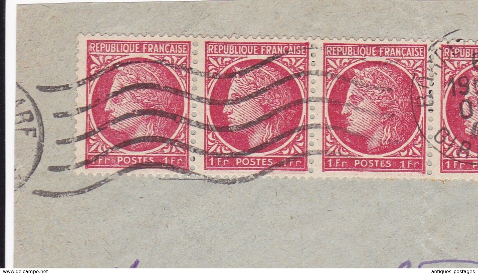 Bande De 6 YT# 676 Rose Rouge 1F Cérès De Mazelin 1947 Bordeaux Gironde - 1945-47 Cérès De Mazelin