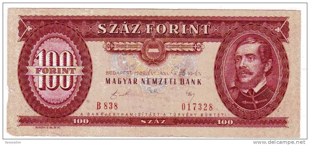 BILLET HONGRIE - P.171 - 1989 - 100 FORINT - Hungary