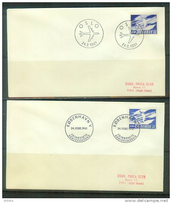 Danemark  -  Norvège  -  émissions Communes Skandinaves  -  2 Lettres FDC De 1961 - Covers & Documents