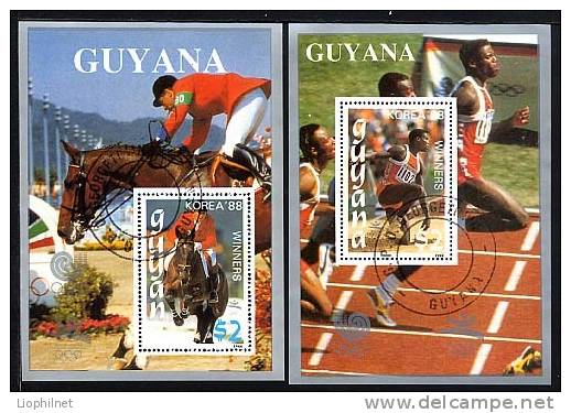 GUYANA 1988, KOREA 88, VAINQUEURS, ATHLETISME, EQUITATION, 4 Blocs, Oblitérés. R322 - Sommer 1988: Seoul