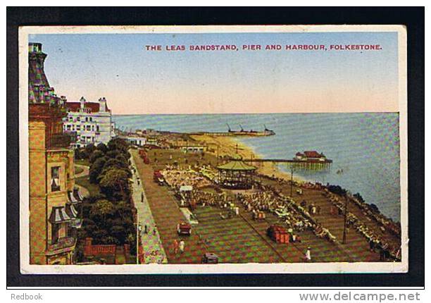 1939 Postcard The Leas Bandstand Pier & Harbour Folkestone Kent - Ref 404 - Folkestone