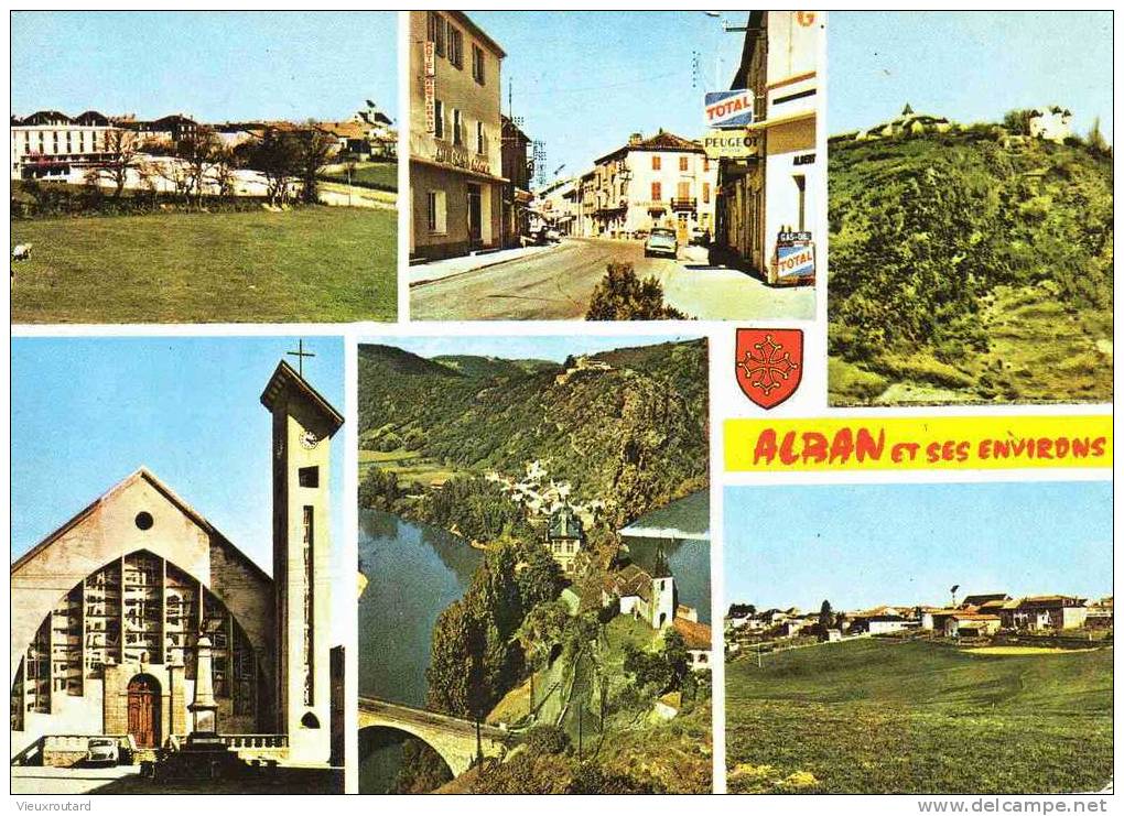 CPSM. ALBAN. VUE GENERALE. RUE PRINCIPALE. ST ANDRE EGLISE. AMBIALET. VUE GENERALE.(PUB TOTAL.PEUGEOT..) - Alban