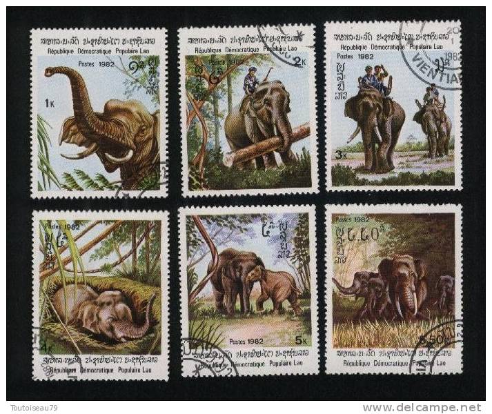 LAOS 1982 6 Valeurs Oblitérées (used) N° YT 376/381 - Eléphants