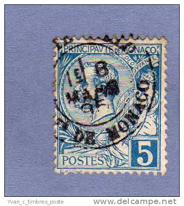 MONACO TIMBRE N° 13 OBLITERE PRINCE ALBERT 1ER 5C BLEU - Gebruikt