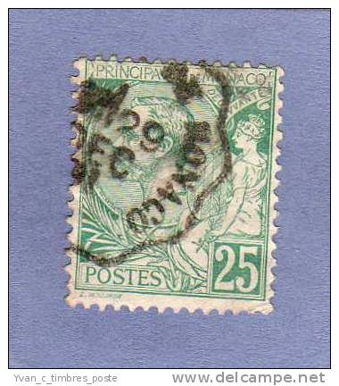 MONACO TIMBRE N° 16 OBLITERE PRINCE ALBERT 1ER 25C VERT - Used Stamps