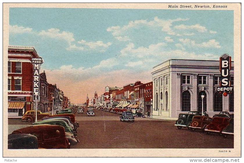 Newton Kansas KS - Main Street Scene De Rue - Voitures Cars - 40-50s - Neuve Unused - Andere & Zonder Classificatie