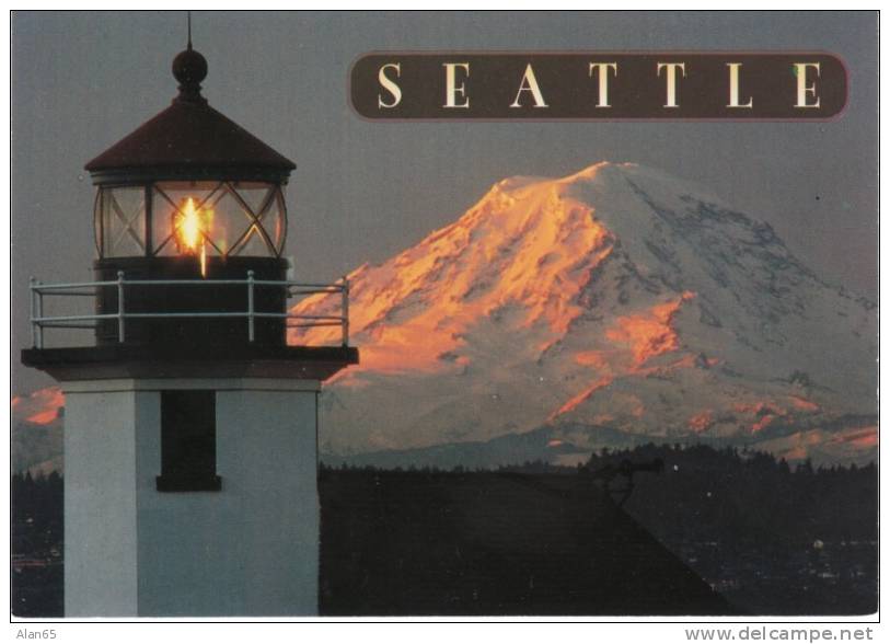 Lighthouse Mt. Rainier On Seattle GreetingsModern Postcard - Seattle
