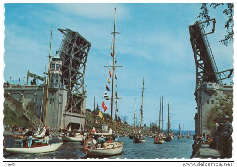Montlake Draw-bridge And Cut With Sailboats, University Of Washington District On C1970s Vintage Seattle Postcard - Seattle