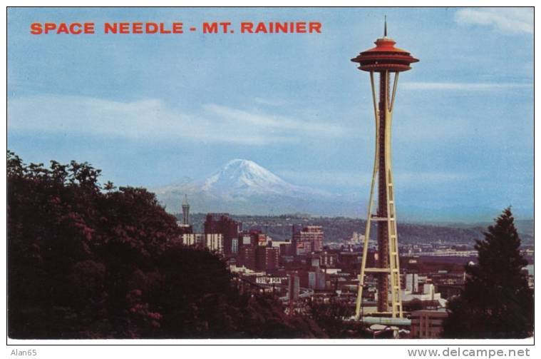 1962 World's Fair Seattle Postcard, Space Needle, Mt. Rainier - Seattle