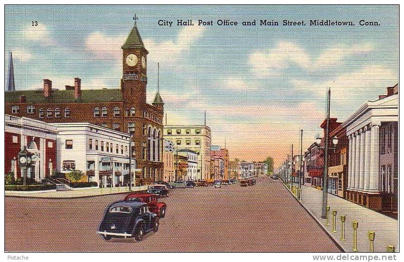 Middletown Connecticut CT - Post Office Main Street - Voitures Cars - 1940-50s - Neuve Unused - Autres & Non Classés