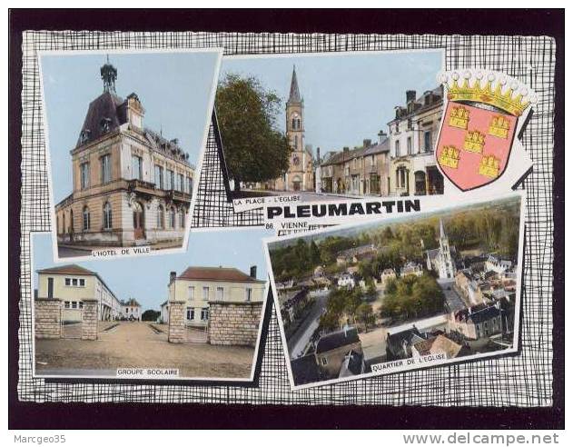 Pleumartin Multivue Place Vue Aérienne école édit.combier N° Lu 3 Belle Cpsm - Pleumartin