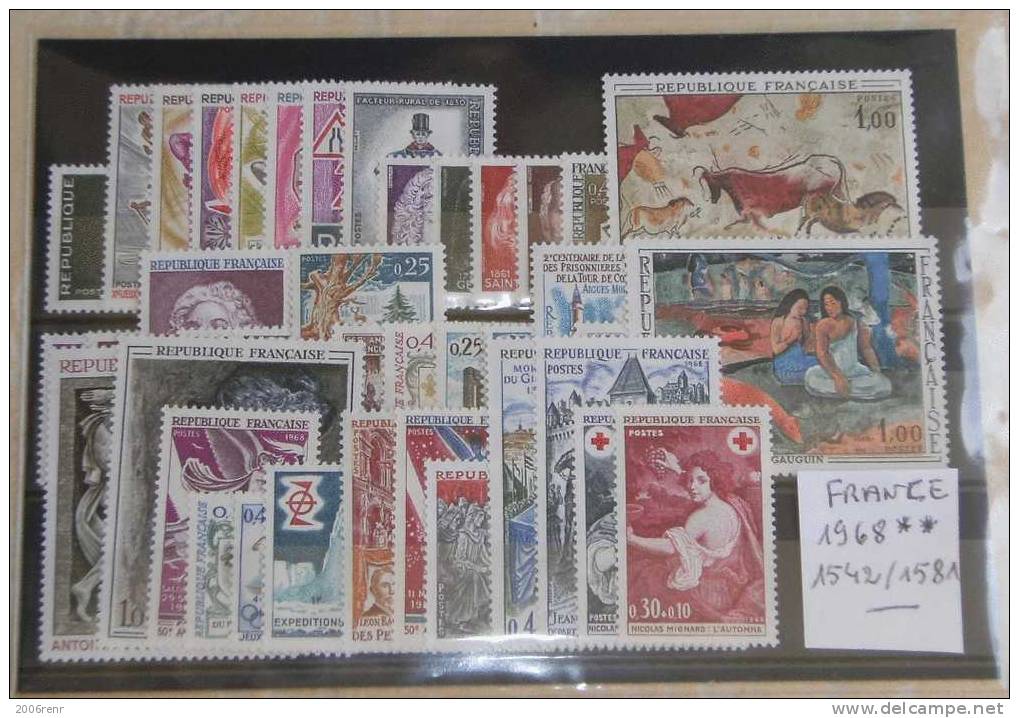 FRANCE 1968 ANNEE COMPLETE 1542 A 1581 NEUFS** - 1960-1969